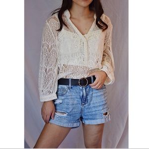 Lucky Brand | Cream Lace Long Sleeve Top | Size S
